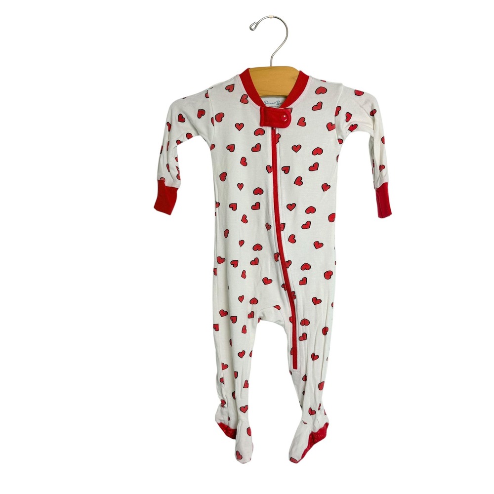 Vaenait Baby Heart Print Footed Sleeper Pajamas White Red Zip Up 0-3M